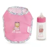 Bavoir Rose et Biberon Magique pour grand poupon 36/42 cm