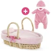 Couffin Tressé Peluche Rose et Pyjama pour poupon 36 cm