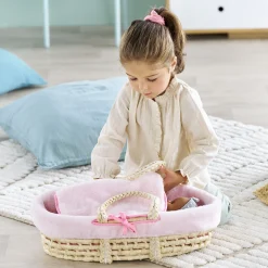 Couffin Tressé Peluche Rose et Pyjama pour poupon 36 cm