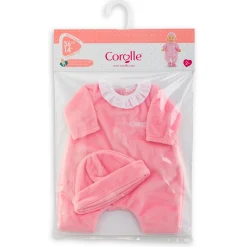Couffin Tressé Peluche Rose et Pyjama pour poupon 36 cm