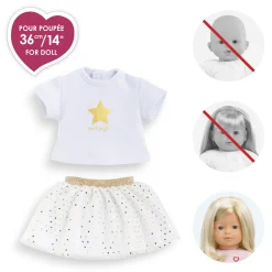 Ensemble Jupe & T Shirt Ivoire et Or pour poupée ma Corolle