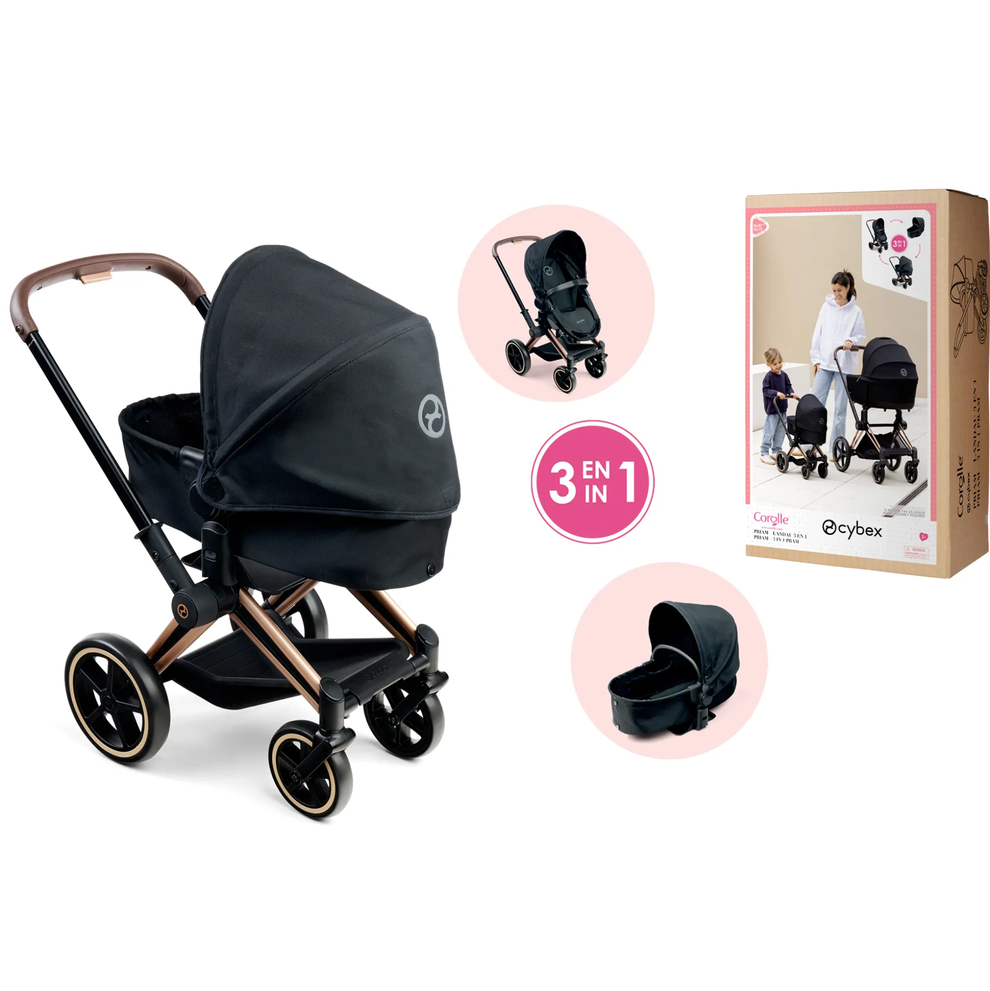 Landau 3 en 1 Cybex Priam Noir pour poupon 36 / 42 / 52 cm