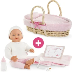 Poupon Rose et Couffin Tressé Peluche Rose