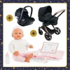Poupon Rose, Landau Cybex Noir et Porte-Poupon Cybex Noir