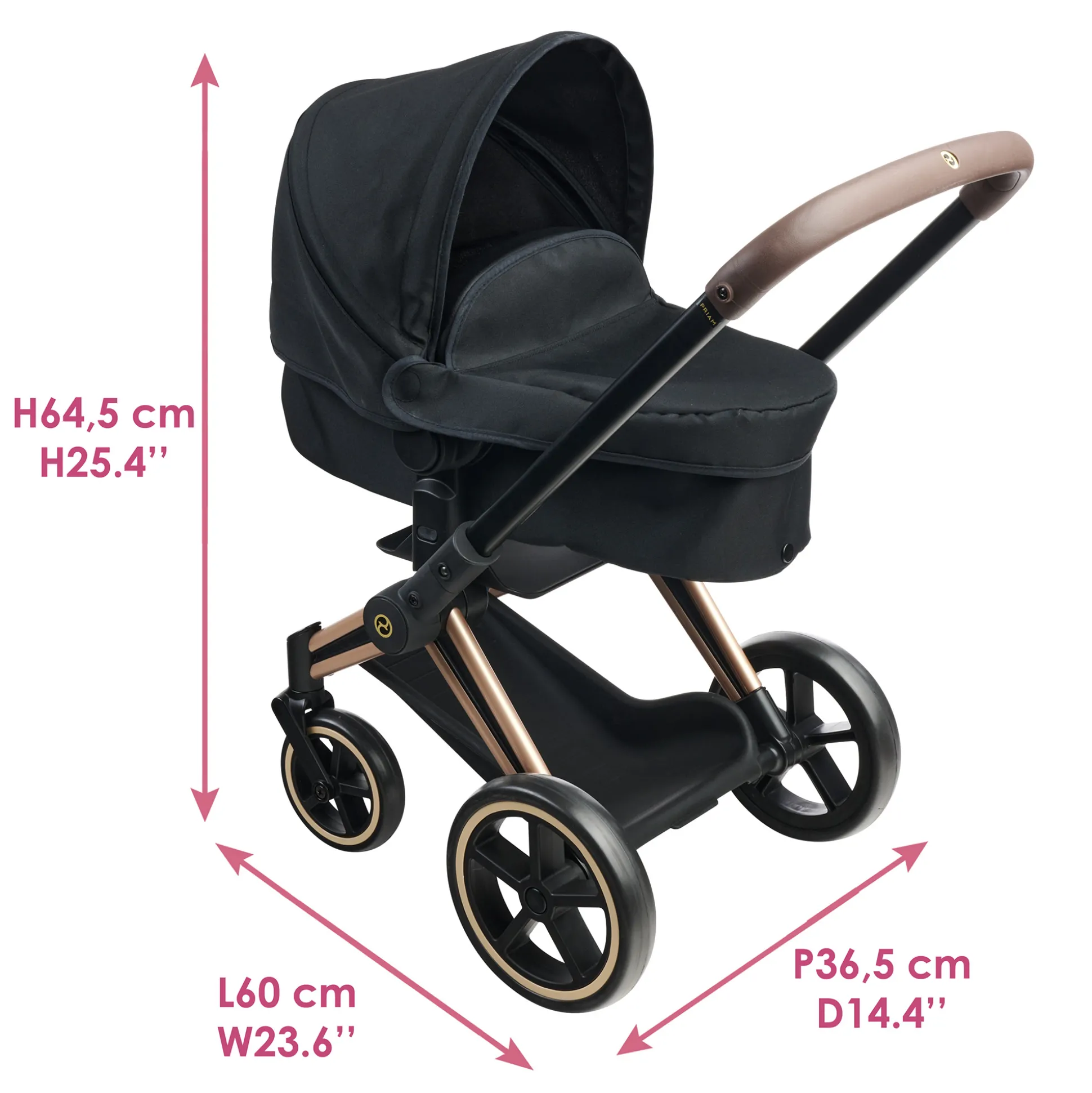 Poupon Rose, Landau Cybex Noir et Porte-Poupon Cybex Noir