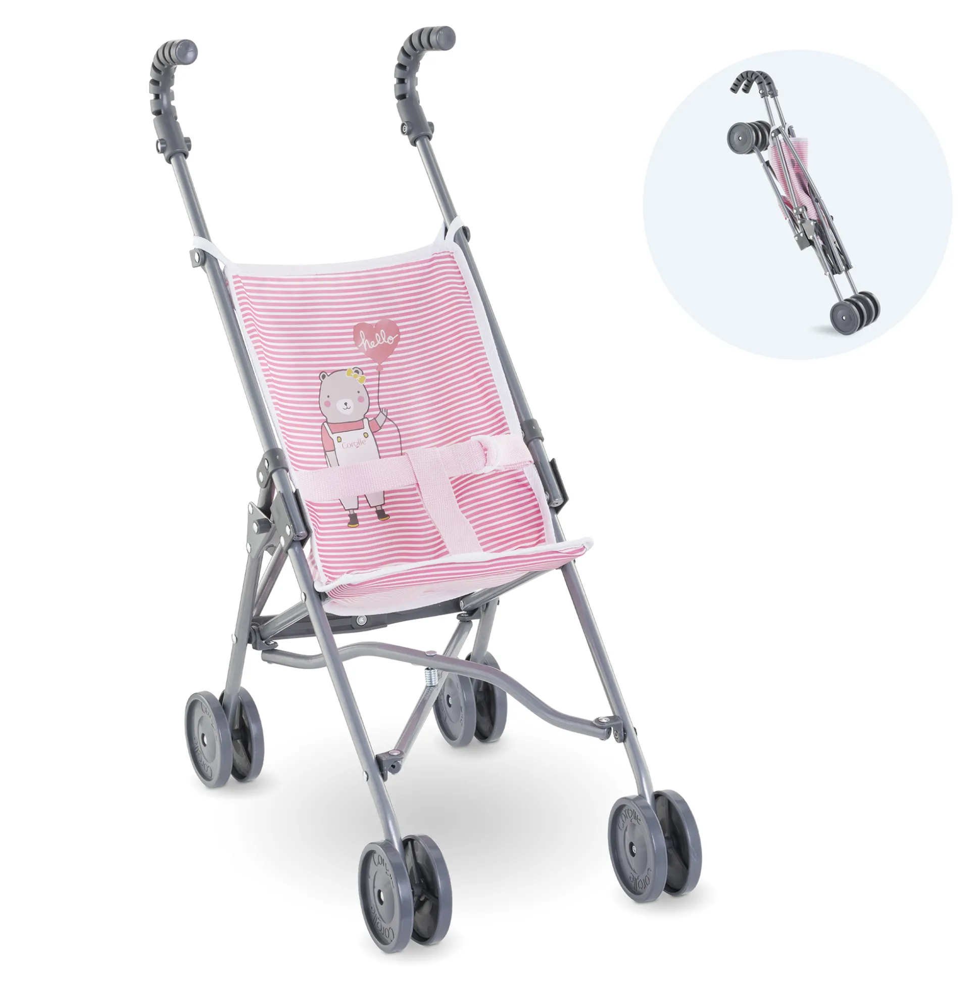 Poussette Canne Rose pour poupon 36/42/52 cm