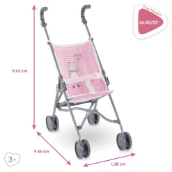 Poussette Canne Rose pour poupon 36/42/52 cm