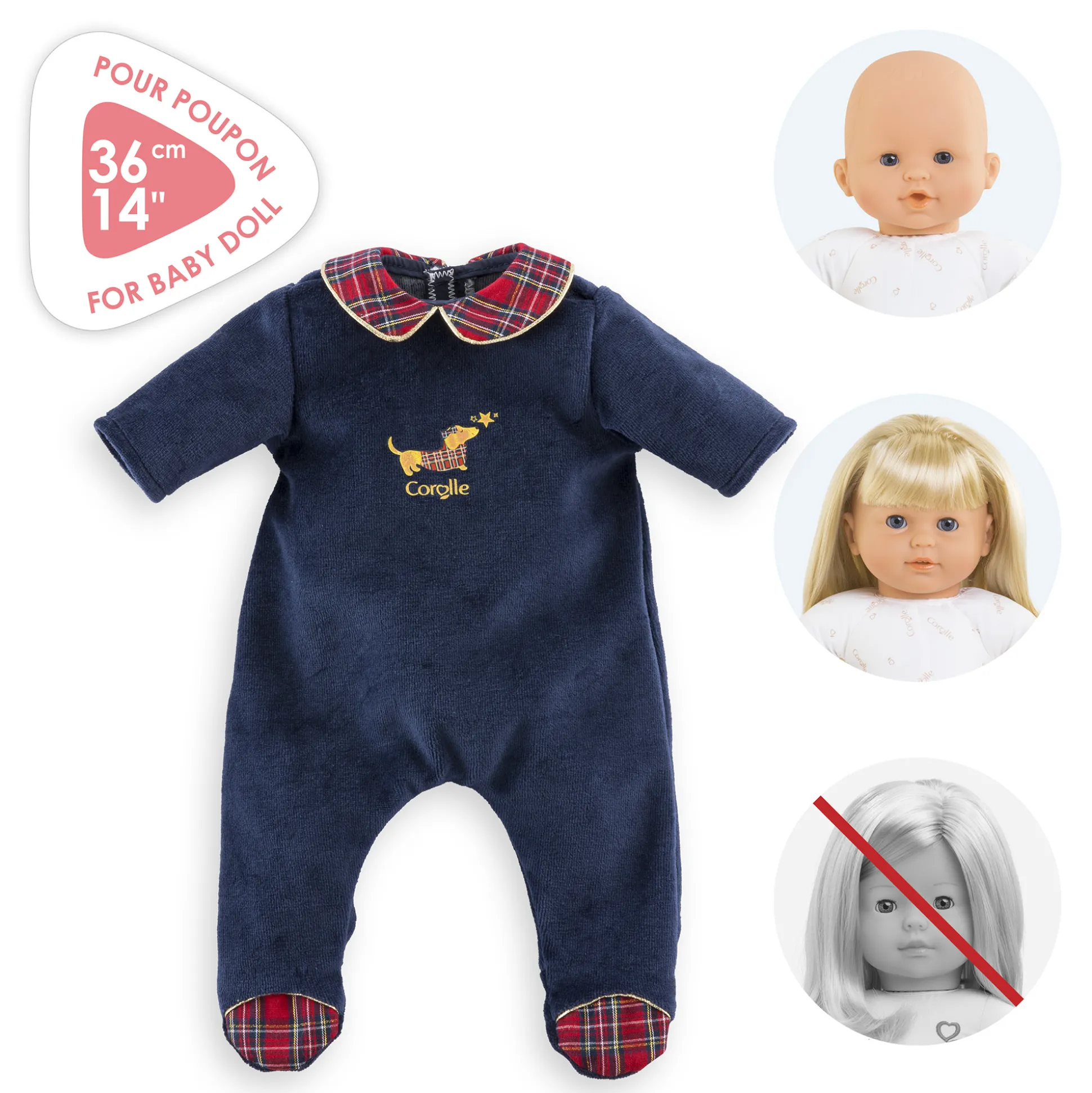 Pyjama Corolle en Fêtes pour poupon 36 cm
