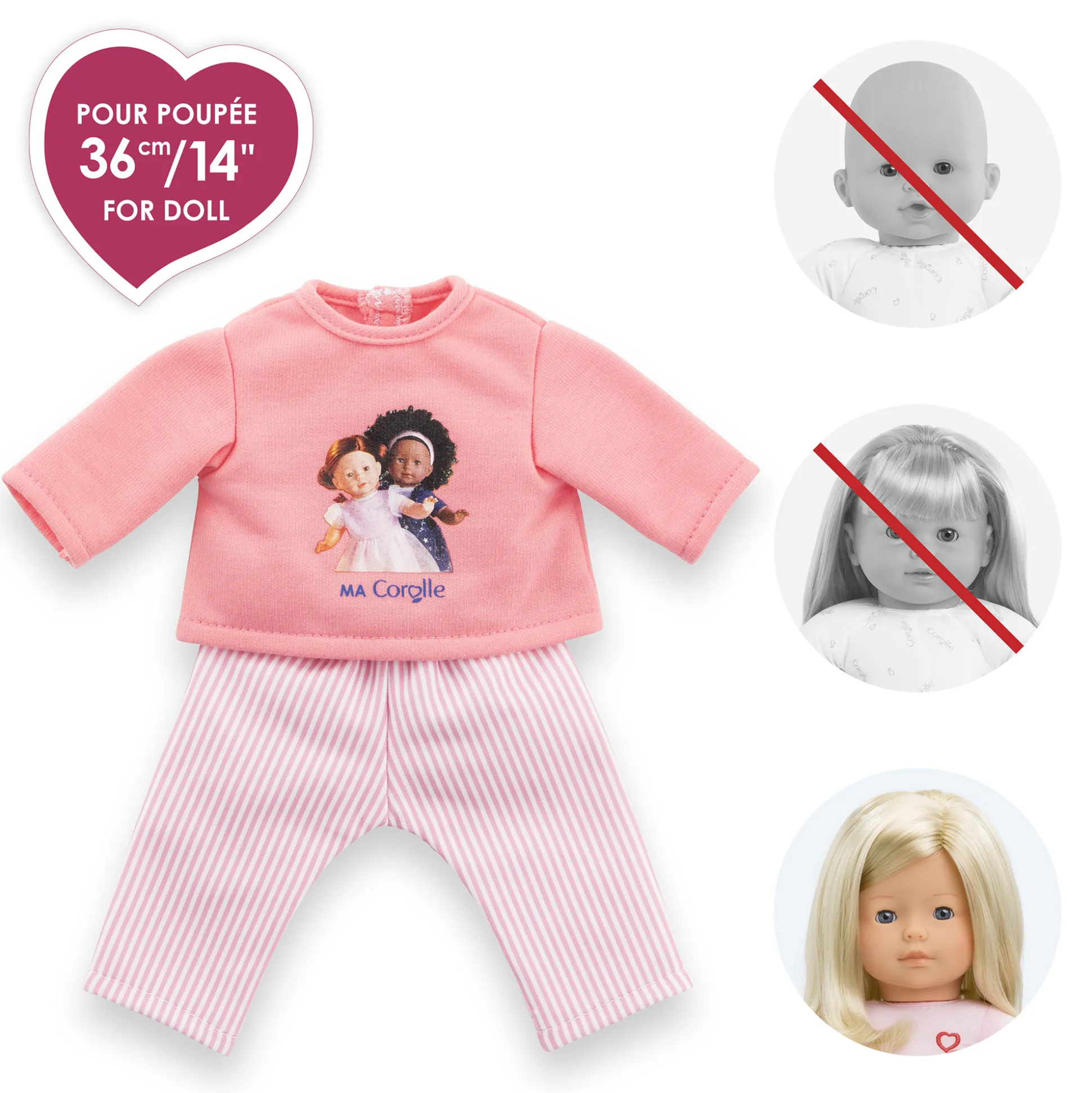 Pyjama Rose 2 pièces pour poupée ma Corolle