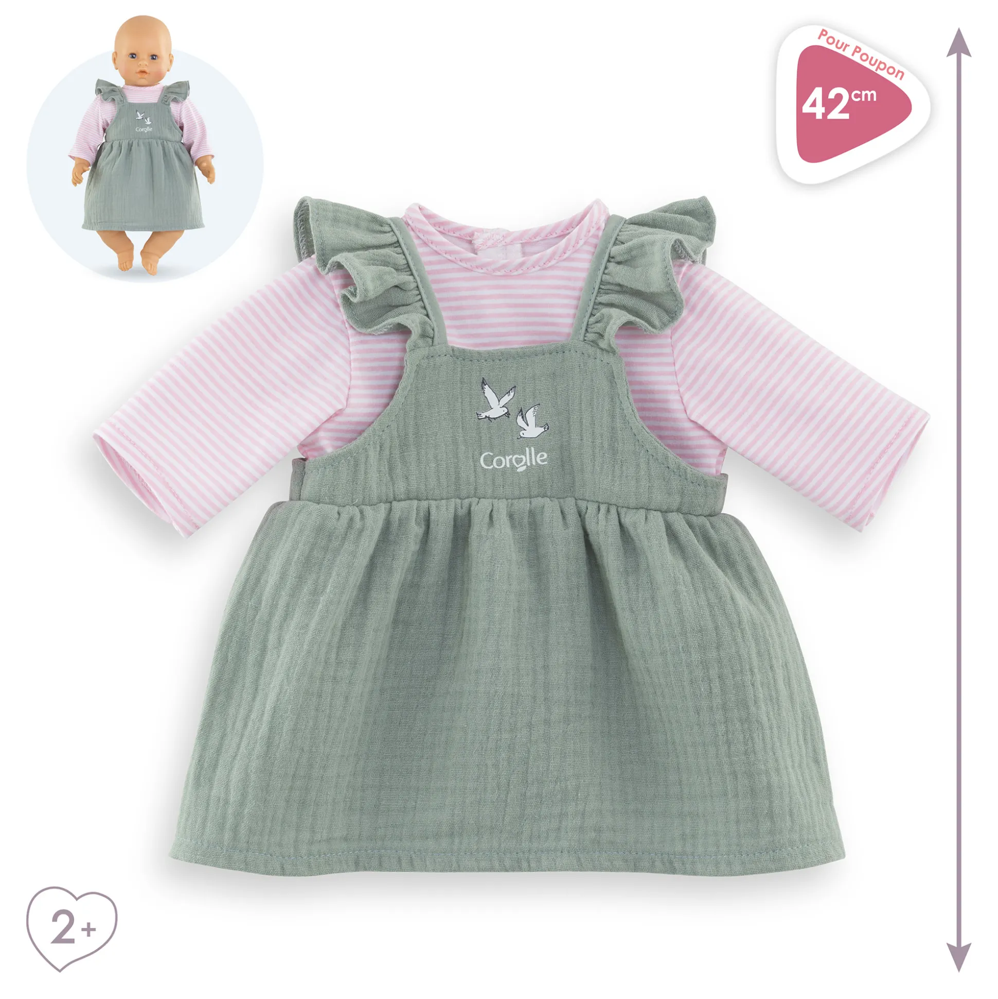 Robe à Volants & T-Shirt Bords de Loire pour poupon 42 cm