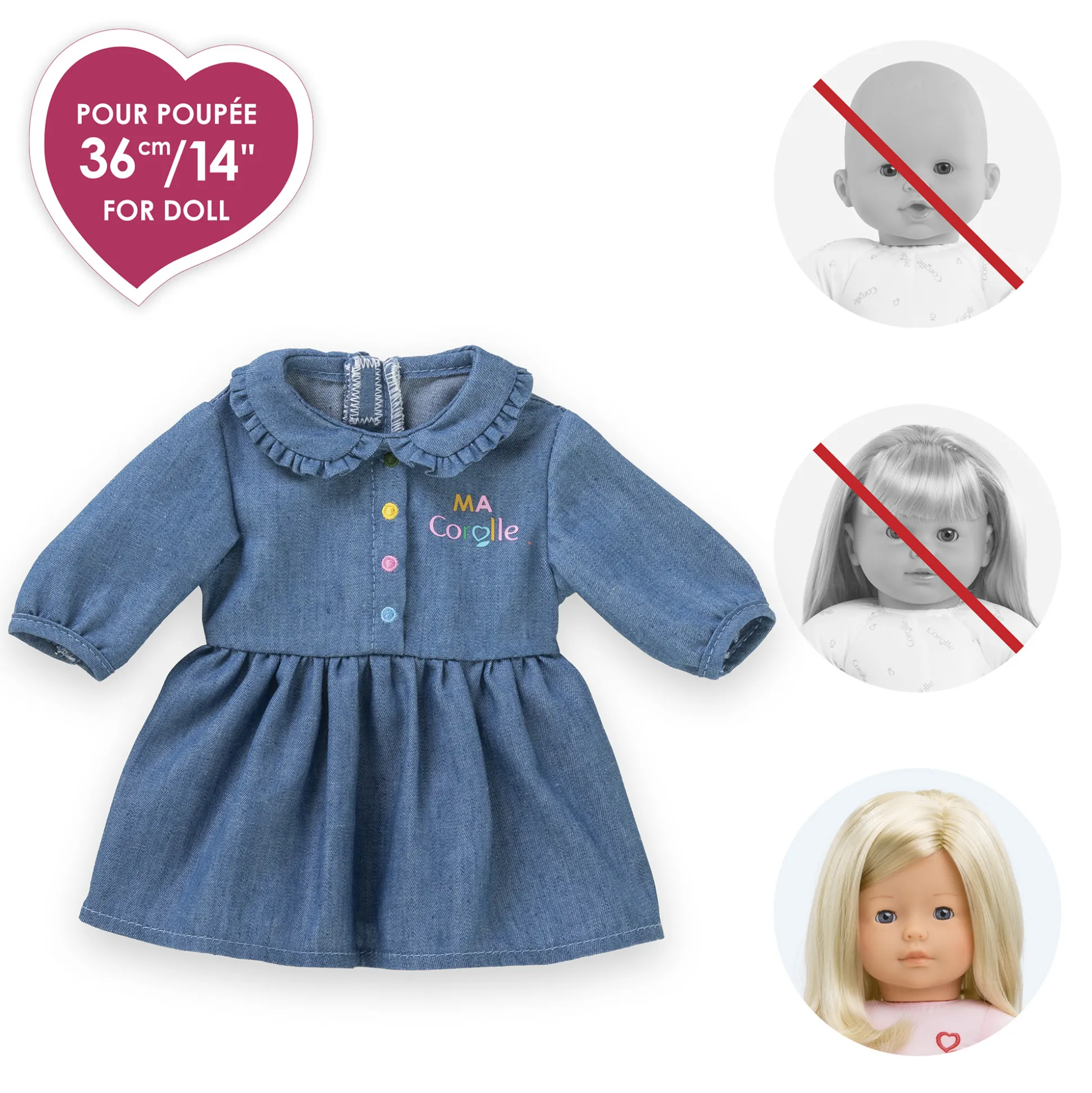 Robe Denim Manches Longues pour poupée ma Corolle