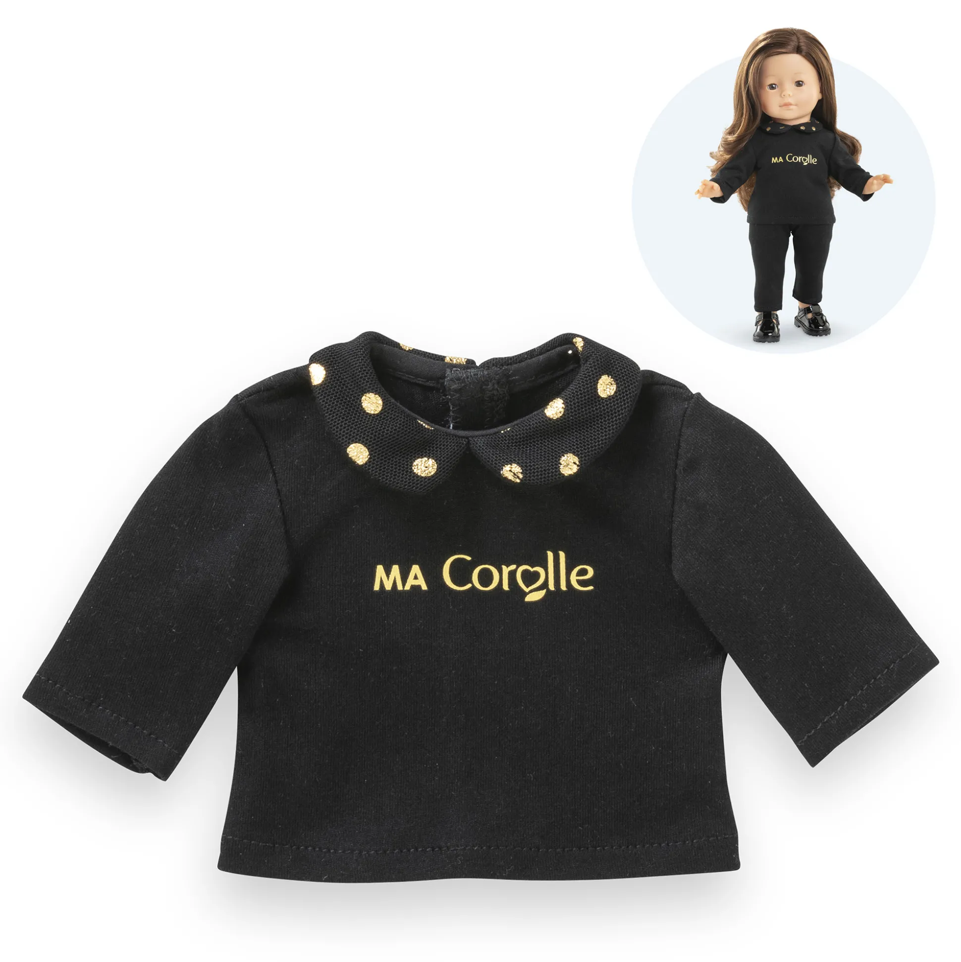 T-Shirt Noir et Or Manches Longues pour poupée ma Corolle