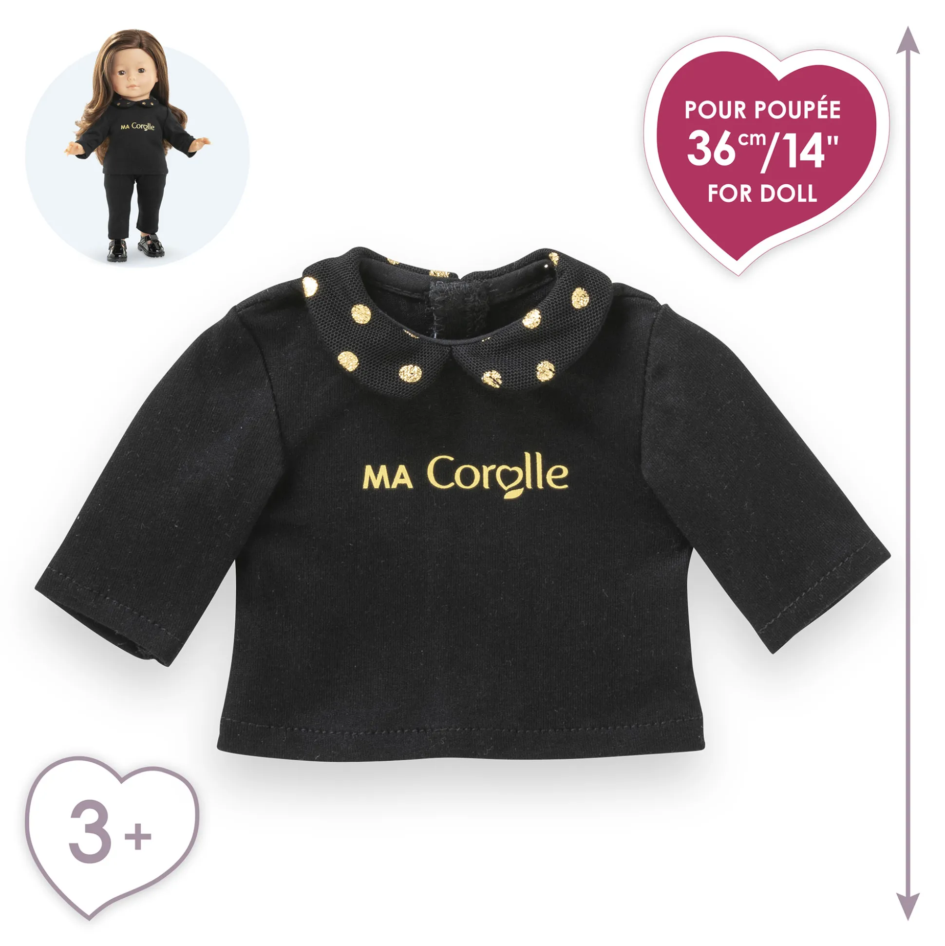 T-Shirt Noir et Or Manches Longues pour poupée ma Corolle