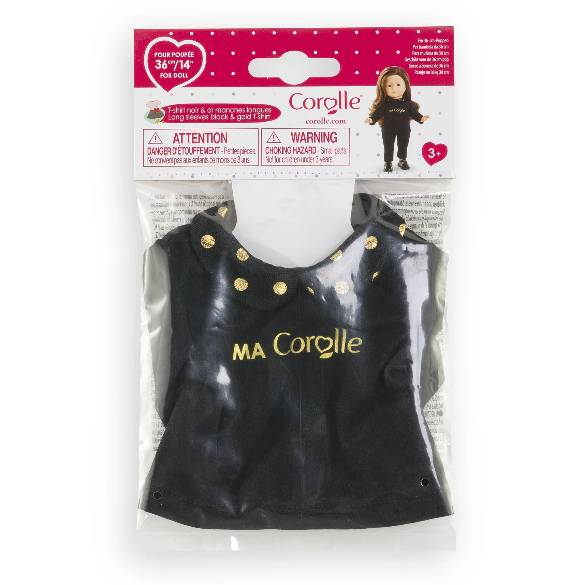 T-Shirt Noir et Or Manches Longues pour poupée ma Corolle